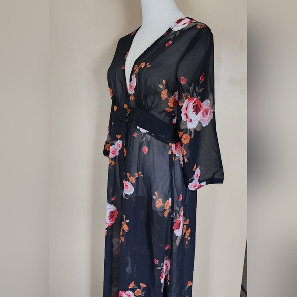 Black Floral Sheer Maxi Dress, Women's M - Picture 5 of 11